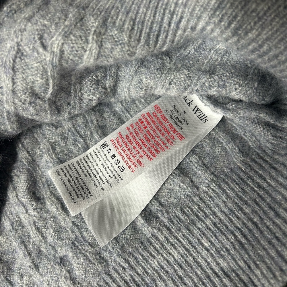 Jack Wills Heather Gray Cable Knit Merino Wool Sweater- Women’s Medium - Picture 4 of 11